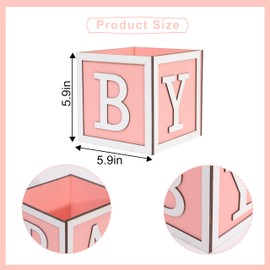 Baby Block Centerpieces - Wooden Box with Letters Blue and Pink, Rustic Cube Planter Wood Blocks, Baby Shower Table Centerpieces, Boy Girl Gender Reveal Party Supplies (Pink Baby)