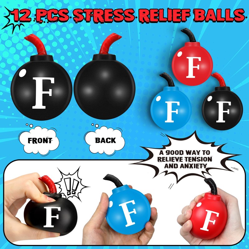 Gemscream 12 Pcs Funny Bomb Stress Ball 2.5" Novelty Stress