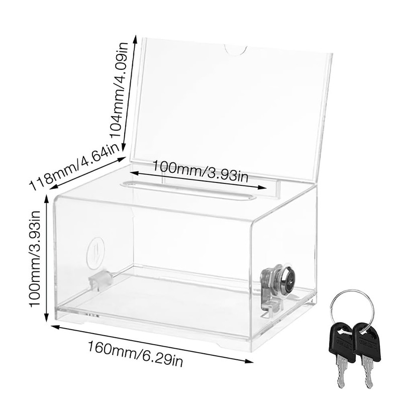 LUFEIS Lockable Acrylic Donation Box, Donation Box, Transparent Ballot Box,