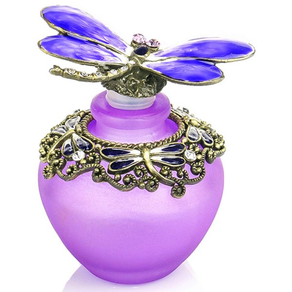 YU FENG 40ml Fancy Purple Gragonfly Empty Refillable Glass Perfume Bottle,Retro Frosted Butterfly Lid Perfume Bottle