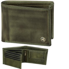 Fa.Volmer Men's Leather Wallet with RFID Protection - Extra Sturdy Double Stitching, 8+3 Card - Hunter Green, Classic
