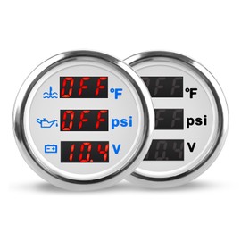 WATERWICH 3 in 1 Triple Car Marine Gauge Set 52mm 2inch Oil Pressure Gauge PSI + Water Temperature Gauge °F + Voltmeter for Truck Boat Vehicle SUV
