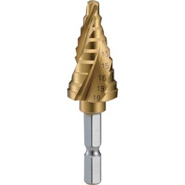 TRUSCO 3S-NMS-19G Hex Shank Step Drill, 3-Blade Titanium Coating, 0.2 - 0.7 inches (5 - 19 mm)