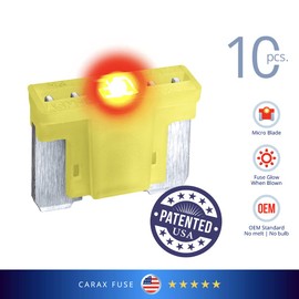 CARAX Glow Fuse – Premium Fuse Low Profile Mini Micro Blade ATT/LP-Mini/APS – 20A Kit 10 pcs – Glow When Blown LED Automotive Fuse – Smart Auto Glow Fuse Easy Identification – 10 pcs.