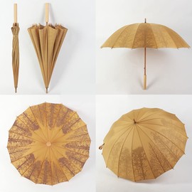 ThreeH Long Umbrella with 16 Ribs 210T Oversized Canopy Large Stick Windproof Umbrella for Golf Travel Business with Solid Wooden Handle,Yellow