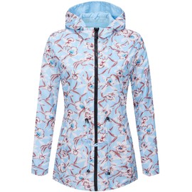 RISISSIDA Women Casual Reversible Lightweight Jacket with Hood Spring Fall,Waterproof Raincoat Blue 6132 L