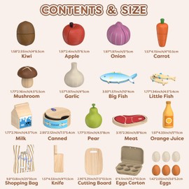 Wooden Play Food Toys for Kids - Pretend Play Kitchen Accessories for Toddlers, Cutting Food Toys with Storage Bag for 3+ Year Old, Wooden Fruits and Vegetable Gifts for Boys Girls 3 4 5