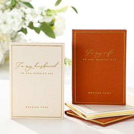 Engrowtic 2 Pcs Vow Books to My Husband Wife Wedding Vow Book with Gold Foil Lettering Lined Page Hard Cover Vow Book Engagement Gift for Groom Newly Engaged Couple Wedding Must Have (Brown-Beige)