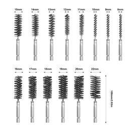 Pack of 14 Wire Brush Drill with Hexagonal Bar Stainless Steel Hole Brush, Cylinder Brush for Drill, Polishing, Grinding, Rust Deburring, Various Sizes Cylinder Wire Brush (14)