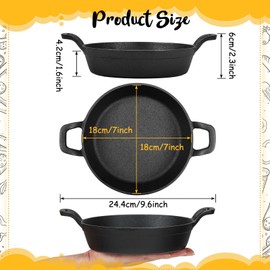 Ziliny Mini Cast Iron Skillets 7 x 7 x 1.7 Inch Cast Iron Pan Small Ramekin Set Black Casserole Dish Cookware Oven Safe Mini Skillets for Kitchen Indoor Outdoor Picnic (2 Pack)