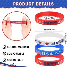 Lewtemi 30 Pieces 4th of July Party Favors USA Silicone Bracelet Patriotic American Flag Red White and Blue Rubber Wristband for Independence Day Decorations Fourth of July Party Accessories Gift