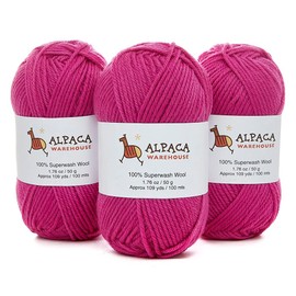 Juego de 3 madejas de lana 100% pura (150 gramos) peso DK – procedente directamente del Perú, suave y perfecto para tejer y ganchillo (rosa intenso)