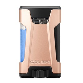 Colibri Rebel Double Jet Flame Butane Lighter, Windproof & Refillable, Cigar Enthusiast's Choice with Blue Fuel Window and Adjustable Flame (Matte Rose Gold + Black)