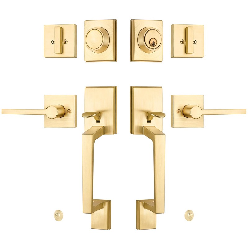 EHOMEWARE Double Front Door Handle Set, 1 Pack Satin Brass