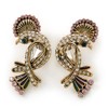 Exotic Multicoloured Crystal Bird Stud Earrings In Antique Gold Plating