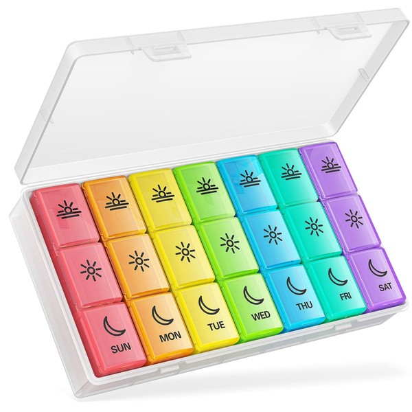 BUG HULL Pill Organizer 3 Times a Day, Large Weekly