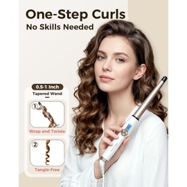 HOSON Hair Curling Wand Tapered Barrel 1"-0.5", Dual Voltage Curling Wand for Long Hair Ceramic Hair Curler,Dual PTC
