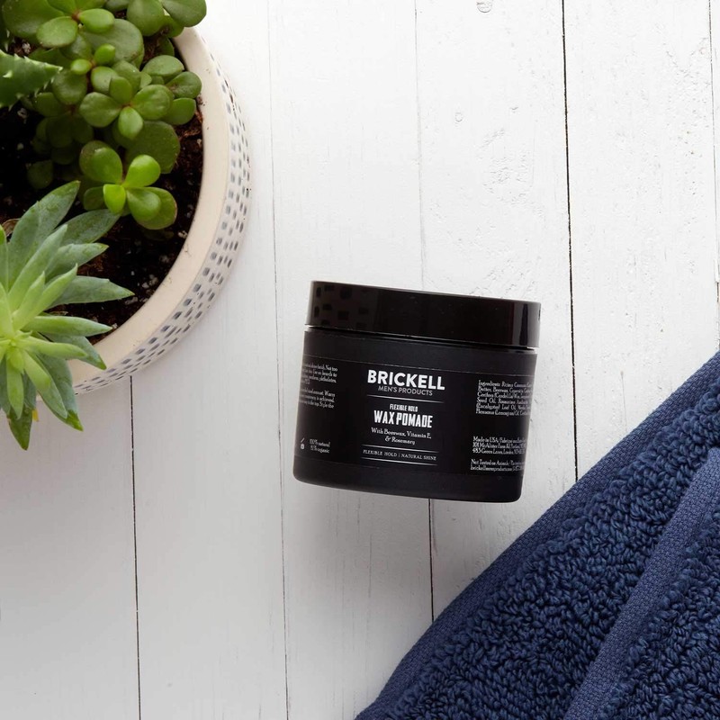 Brickell Men's Flexible Hold Wax Pomade for Men, Natural and