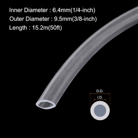 Rebower 1/4" x 3/8" Clear Plastic PVC Tubing 50ft Flexible Vinyl Tube, [for Garden Irrigation, Water Hose, Fish Tank, Aquarium] - 6.4mm x 9.5mm / with 2Pcs Clamps