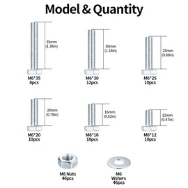 152 Pcs M6 Nuts and Bolts Set, M6 Hex Bolts and Nuts Set, Machine Screws Assorted Bolts and Nuts and Washers Assortment Kit for Home or Repair