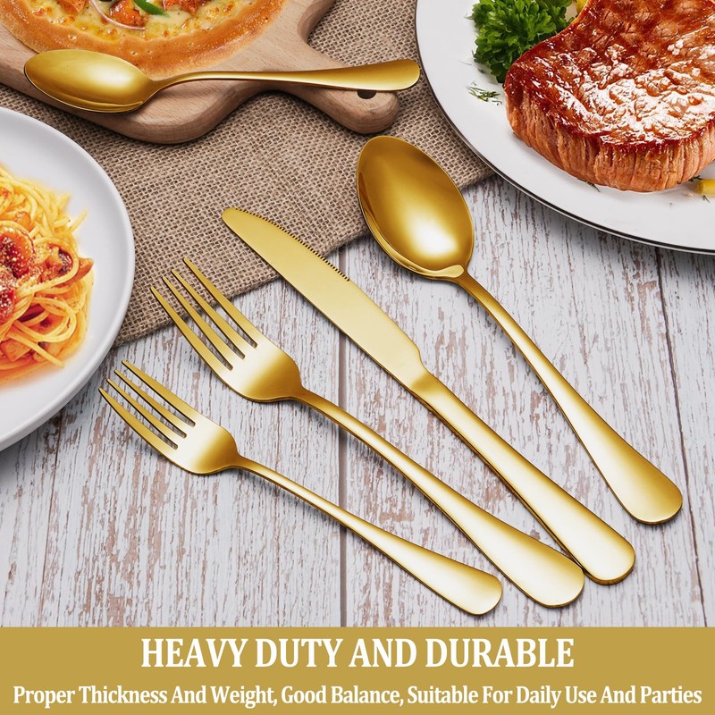 40 Pcs Gold Silverware Set Service for 8, Premium Stainless