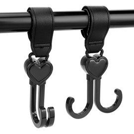 Pram Hooks, Pack of 2 Universal Pram Hooks, 360° Rotatable Pram Hook, Heart Shape Velcro Hook, Pram for Changing Bag for Wheelchairs, Pushchairs, Shopping Trolleys, Bikes