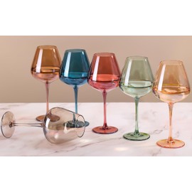 Physkoa Colored Wine Glasses Set 6-18oz HandBlown Multicolor Wine Glasses With Long Stem&Large Bowl,Colored Glassware for Birthday,Wedding,Anniversary