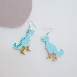 Cute Acrylic Animal Drop Earrings Colorful Boots Chicken Hen Dinosaur Lovely Panda with Bamboos Funny Animal Dangle Earrings For Women Christams Birthday Gift-Dinosaur