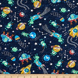 Michael Miller Space Oddity Space Trek Navy , Quilting Fabric by the Yard