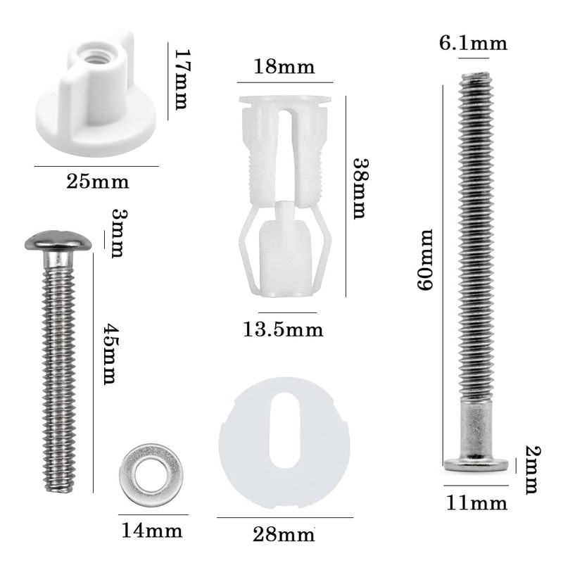 2 Set Universal Toilet Seats Screws and Bolts Toilet Seat