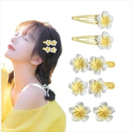 WENJESO Spring/Summer Limited Beach Resort Yellow Plumeria Hair Clip, Side Closure, Ear Cuffs, Princess, Elegant, Seaside Headdress, Women's Hair Accessories, Set of 6