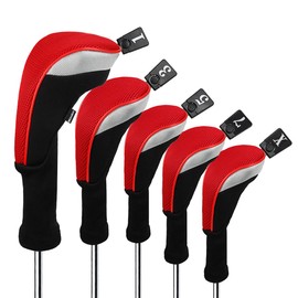 Andux Golf Wood Driver Headcover Long Neck Set of 5 Fits 460cc MT/MG34 (Red)