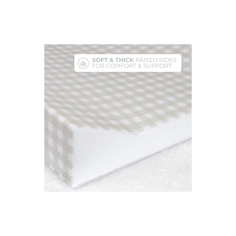 Deluxe Anti Roll Wedge Baby Changing Mat, Oat Gingham, Waterproof