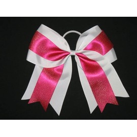 "Pink & White Glitter" Cheer Bow Pony Tail 3 Inch Ribbon Girls Cheerleading