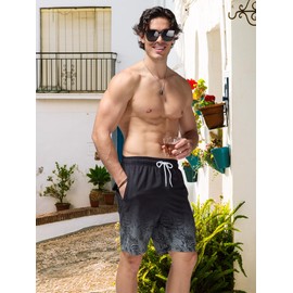 Arcweg Men's Swimming Trunks, Long Swimming Shorts, Printed Quick-Drying, Elastic Waistband, Lightweight Swimming Trunks, Board Shorts for Men, Beach Holidays & Leisure, S-XXL, Black Grey, XL