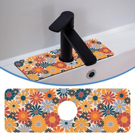 Retro Abstract Floral Faucet Mat Splash Guard Colorful Floral, Soft Diatom Mud Material, Strong Water Absorption, Non-slip,Easy to Clean for Bathroom, Kitchen 15"X5.5"