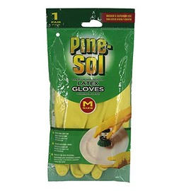 Pine-Sol Premium Latex Gloves | Protection from Bacteria, Germs, Chemicals, Odors | Indoor/Outdoor Use for Safe Cleaning, Washing, Gardening | 1 Pair, Medium, Yellow