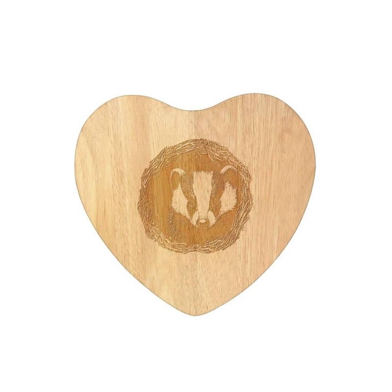 'Badger in a Den ' Wooden Heart Shaped Chopping/Cutting Board