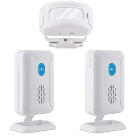 NineLeaf Motion Sensor with 2 Receivers, Infrared Wireless Continuity Detector, Shop Bell, Door Bell, Doorbells with 32 Different Melodies for Business, Hotel, Home, White