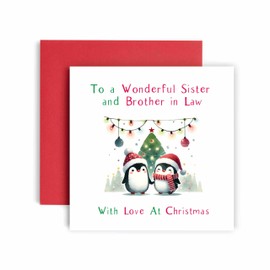 Huxters Festive Christmas Card for Sister and Brother in Law – Penguin Cute Design – Christmas card for Santa and Xmas Traditions (Sister and Brother in Law)