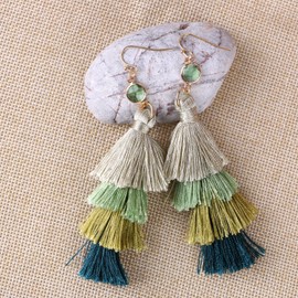 KELITCH Women Crystal Pearl Dangle Earrings Multi-Layers Tassel Drop Earrings Bohemia Tassel Earrings