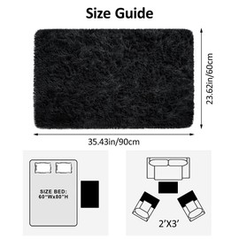 Small Fluffy Rugs for Bedroom 2x3 Black Shaggy Area Rug Soft Plush Fuzzy Fur Bedside Throw Rug for Living Room Boys Kids Nursery Baby Room Home Decor Aesthetic Carpets