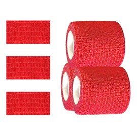 Kuanfine 3 Pack 2 Inches Self Adhesive Bandage Wrap Vet Wrap for Pets, Stretch Self Adherent Tape Cohesive Wrap for Athletic, Sports, Wrist and Ankle(Red)