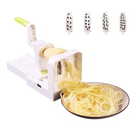 5-Blade Vegetable Spiralizer for Veggie Noodles – Quick Kitchen Slicer with 4 Interchangeable Blades for Carrots, Potatoes, Cucumbers, and Luffa (White)