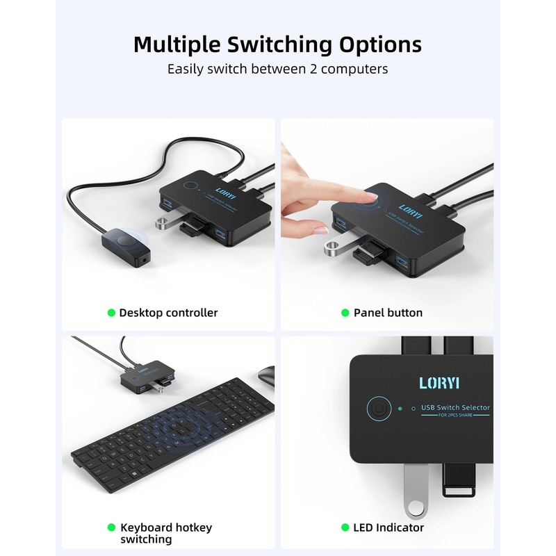 USB 3.0 Switch, USB Switcher 2 Computers Share 4 USB