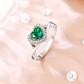 MYBELLNA Promise Ring for Her 925 Sterling Silver Created Ruby Blue Sapphire Emerald Diamond Heart Promise Wedding Engagement Ring for Wife Girlfriend Her Anniversary