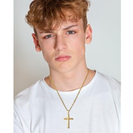 Cross Necklace for Men, Mens Gold Cross Pendant Chain Necklace, Stainless Steel Necklace Simple Jewelry Gift for Men Boys Women 18inch