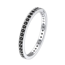 Suplight 925 Sterling Silver Eternity Rings, Stackable Black Cubic Zirconia Rings Fake Wedding Band CZ Womens Rings Size 7