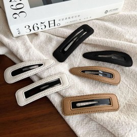 Leather Snap Hair Clips for Women, 6 PCS, Minimalist Rectangular Design, Fringe Side Clips, Suitable for Women's Shopping, Work, Holiday Hair Decoration