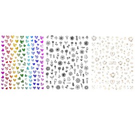 Pack of 3 Nail Art Stickers, Line Heart Flower, Nail Decoration Decal, Art Stickers, Nail Art Stickers, Nail Design Stickers, Nail Design Accessories, Women's Nail Stickers